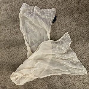 Vintage Chelsea Campbell Sheer Ivory Embroidered Scarf Stole Bridal Evening Wrap